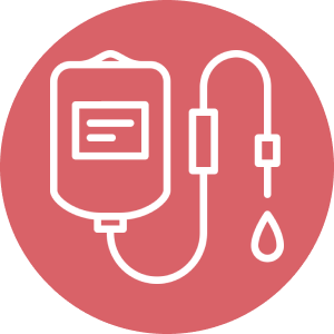 Intravenous drip icon on red background.