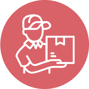 Delivery person icon holding a package.